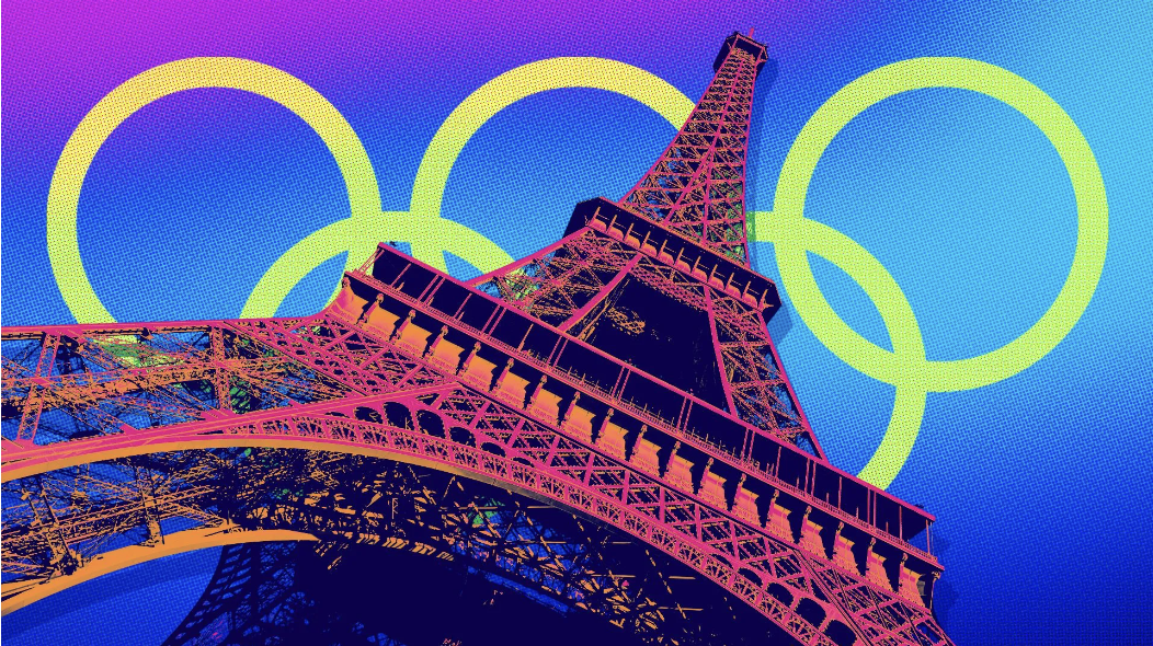 Colorful Eiffel Tower and Olympic Rings